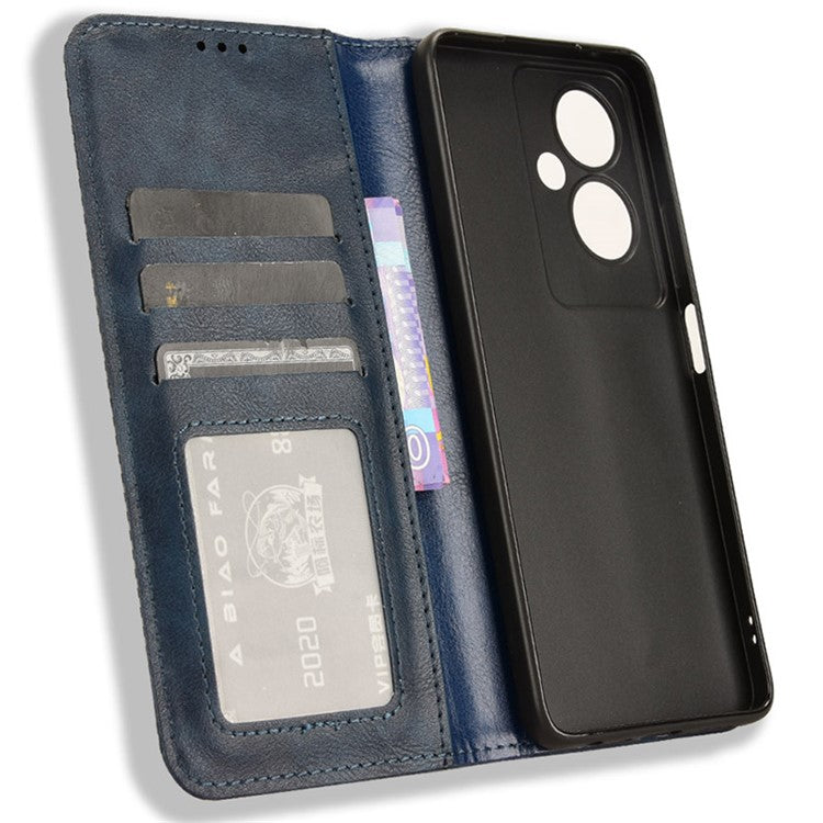 For Oppo A79 5G / A2 5G / OnePlus Nord N30 SE 5G Case Retro PU Leather Magnetic Auto Closing Wallet Cover - Blue