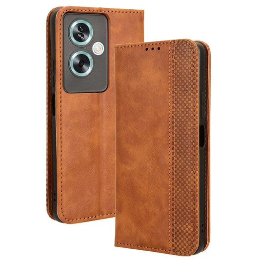 For Oppo A79 5G / A2 5G / OnePlus Nord N30 SE 5G Case Retro PU Leather Magnetic Auto Closing Wallet Cover - Brown