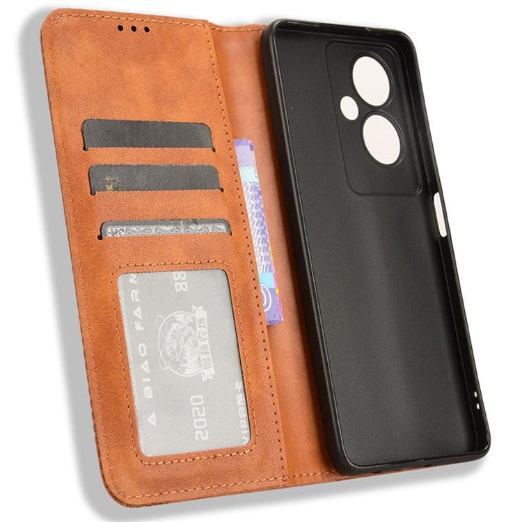 For Oppo A79 5G / A2 5G / OnePlus Nord N30 SE 5G Case Retro PU Leather Magnetic Auto Closing Wallet Cover - Brown