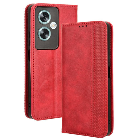 For Oppo A79 5G / A2 5G / OnePlus Nord N30 SE 5G Case Retro PU Leather Magnetic Auto Closing Wallet Cover - Red