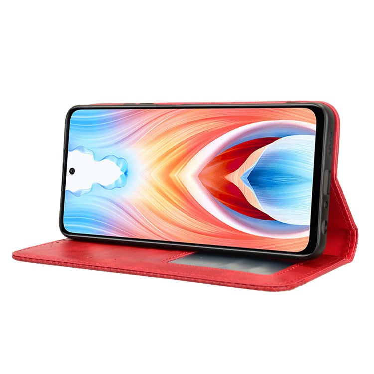 For Oppo A79 5G / A2 5G / OnePlus Nord N30 SE 5G Case Retro PU Leather Magnetic Auto Closing Wallet Cover - Red