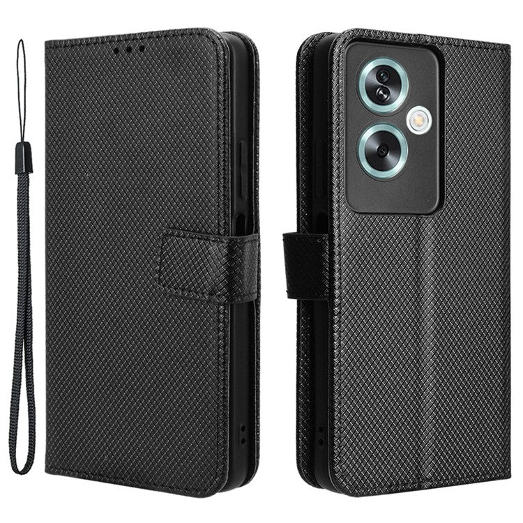 For Oppo A79 5G / A2 5G / OnePlus Nord N30 SE 5G Case Stand Wallet Diamond Texture Phone Cover - Black