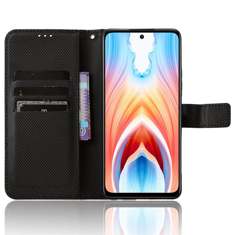 For Oppo A79 5G / A2 5G / OnePlus Nord N30 SE 5G Case Stand Wallet Diamond Texture Phone Cover - Black