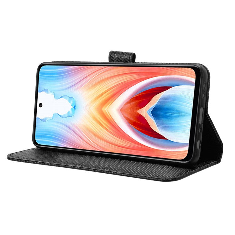 For Oppo A79 5G / A2 5G / OnePlus Nord N30 SE 5G Case Stand Wallet Diamond Texture Phone Cover - Black