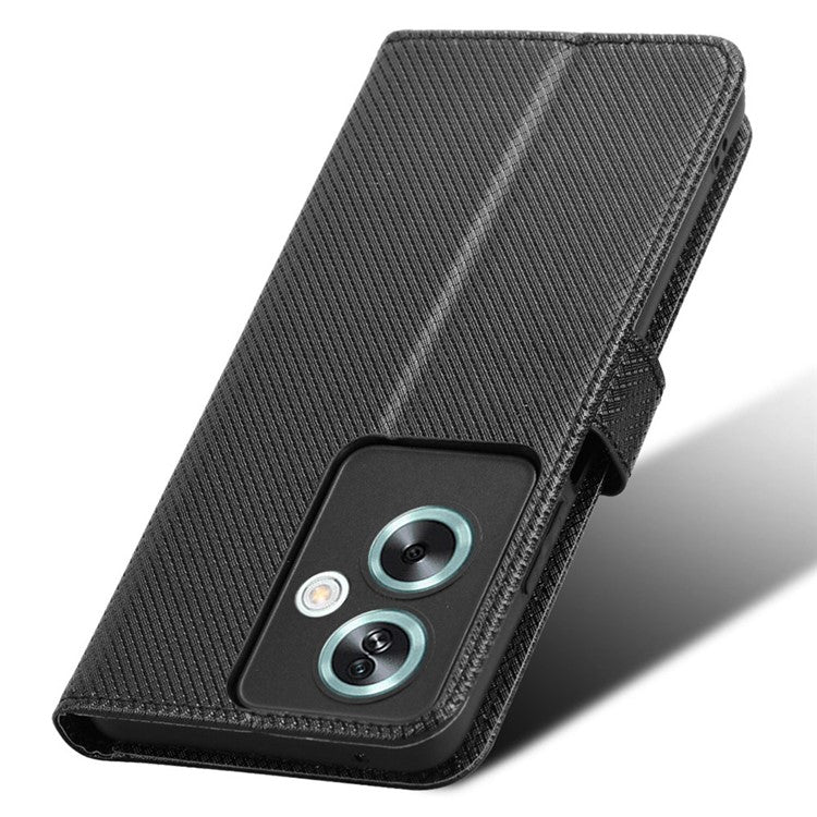For Oppo A79 5G / A2 5G / OnePlus Nord N30 SE 5G Case Stand Wallet Diamond Texture Phone Cover - Black