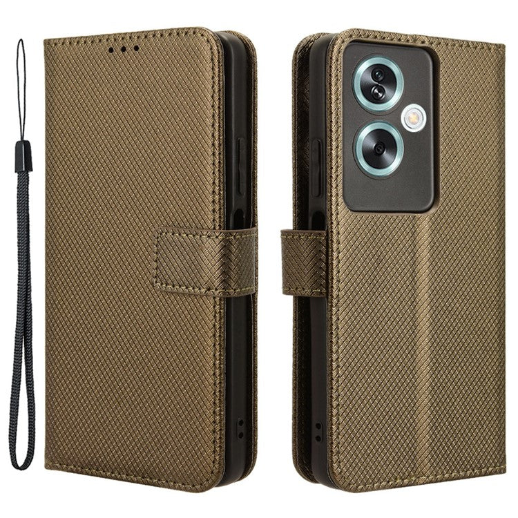 For Oppo A79 5G / A2 5G / OnePlus Nord N30 SE 5G Case Stand Wallet Diamond Texture Phone Cover - Brown