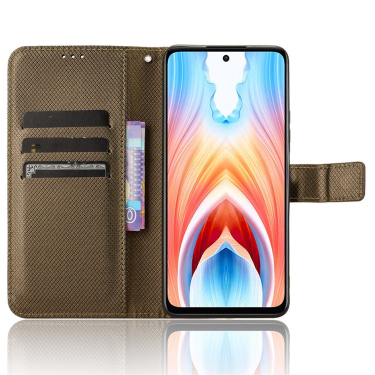 For Oppo A79 5G / A2 5G / OnePlus Nord N30 SE 5G Case Stand Wallet Diamond Texture Phone Cover - Brown