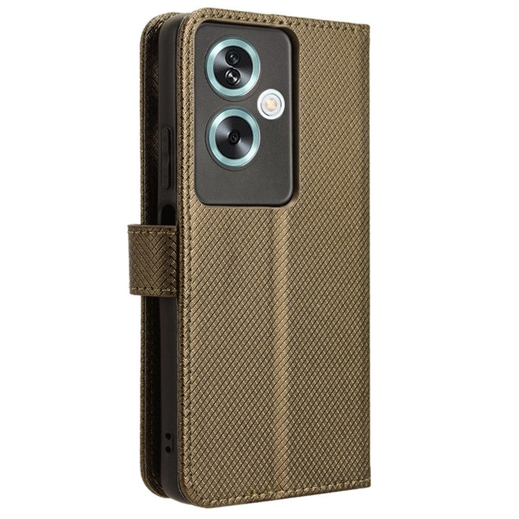 For Oppo A79 5G / A2 5G / OnePlus Nord N30 SE 5G Case Stand Wallet Diamond Texture Phone Cover - Brown