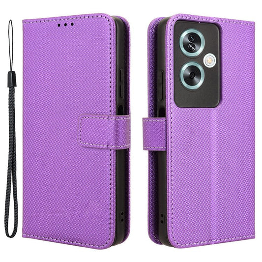 For Oppo A79 5G / A2 5G / OnePlus Nord N30 SE 5G Case Stand Wallet Diamond Texture Phone Cover - Purple