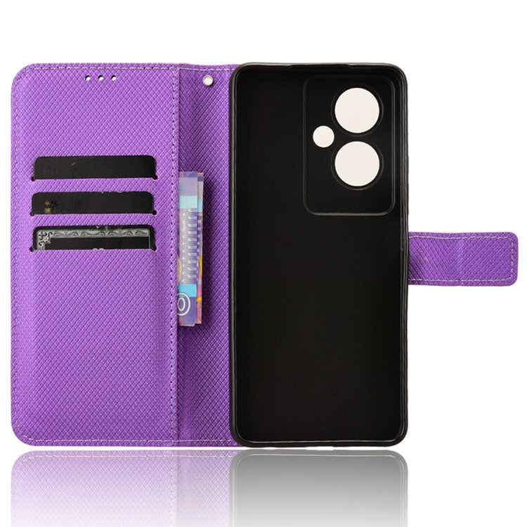 For Oppo A79 5G / A2 5G / OnePlus Nord N30 SE 5G Case Stand Wallet Diamond Texture Phone Cover - Purple