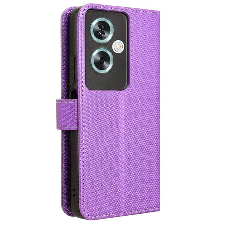 For Oppo A79 5G / A2 5G / OnePlus Nord N30 SE 5G Case Stand Wallet Diamond Texture Phone Cover - Purple