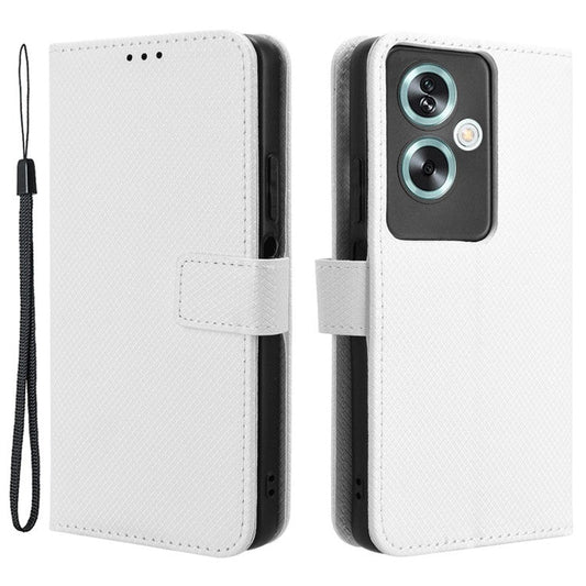 For Oppo A79 5G / A2 5G / OnePlus Nord N30 SE 5G Case Stand Wallet Diamond Texture Phone Cover - White