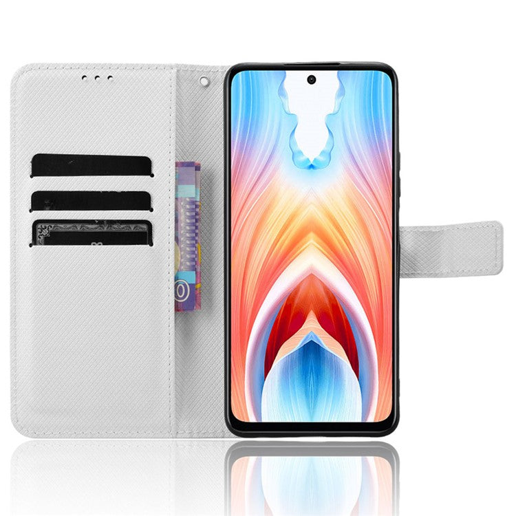 For Oppo A79 5G / A2 5G / OnePlus Nord N30 SE 5G Case Stand Wallet Diamond Texture Phone Cover - White