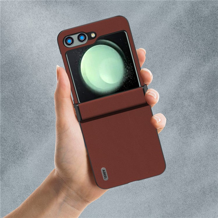 ABEEL For Samsung Galaxy Z Flip5 5G Case Silky Touch Genuine Cow Leather Phone Back Cover - Coffee