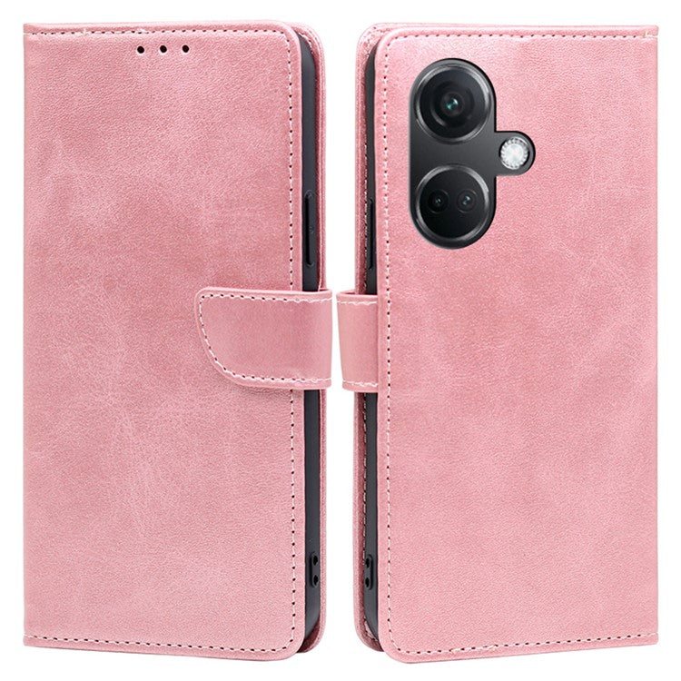 For OnePlus Nord CE3 5G Case Magnetic Clasp Calf Texture PU Leather Phone Shell - Rose Gold