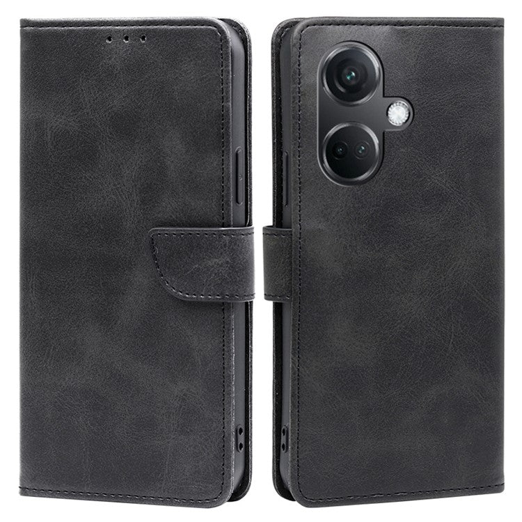 For OnePlus Nord CE3 5G Case Magnetic Clasp Calf Texture PU Leather Phone Shell - Black