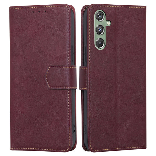For Samsung Galaxy M34 5G / F34 5G Case RFID Blocking Leather Cover with Wallet Stand - Wine Red