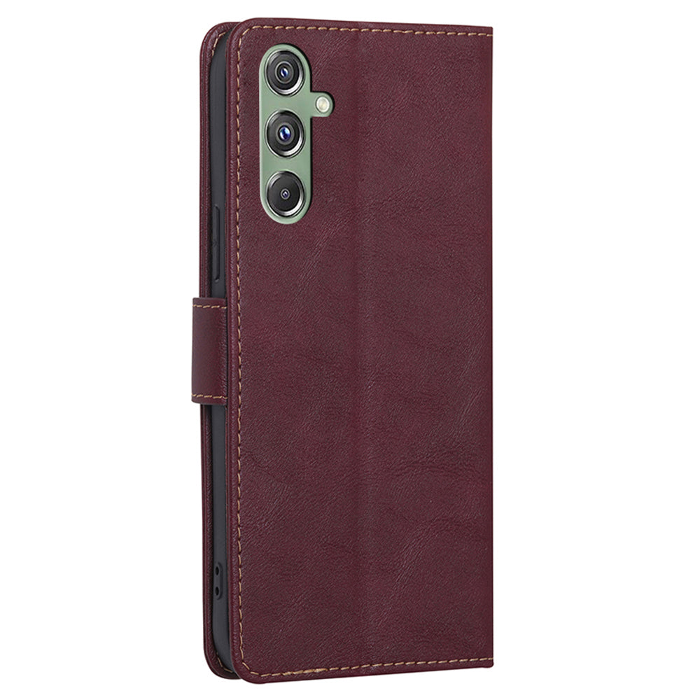 For Samsung Galaxy M34 5G / F34 5G Case RFID Blocking Leather Cover with Wallet Stand - Wine Red