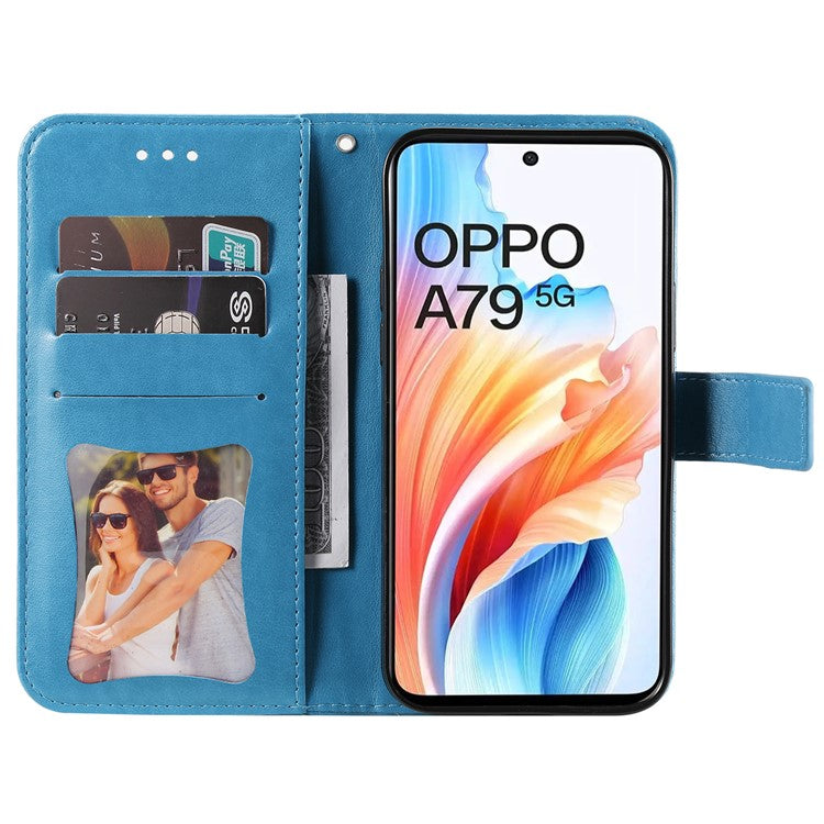 Wallet Phone Case for Oppo A79 5G / A2 5G Case Anti-Drop Imprinted PU Leather Flip Cover - Blue