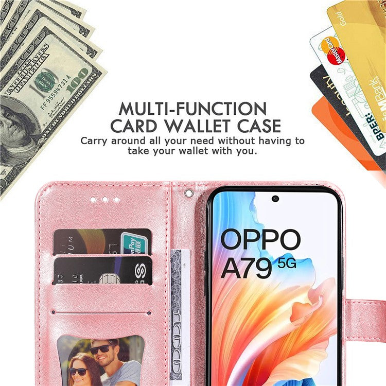 Wallet Phone Case for Oppo A79 5G / A2 5G Case Anti-Drop Imprinted PU Leather Flip Cover - Pink
