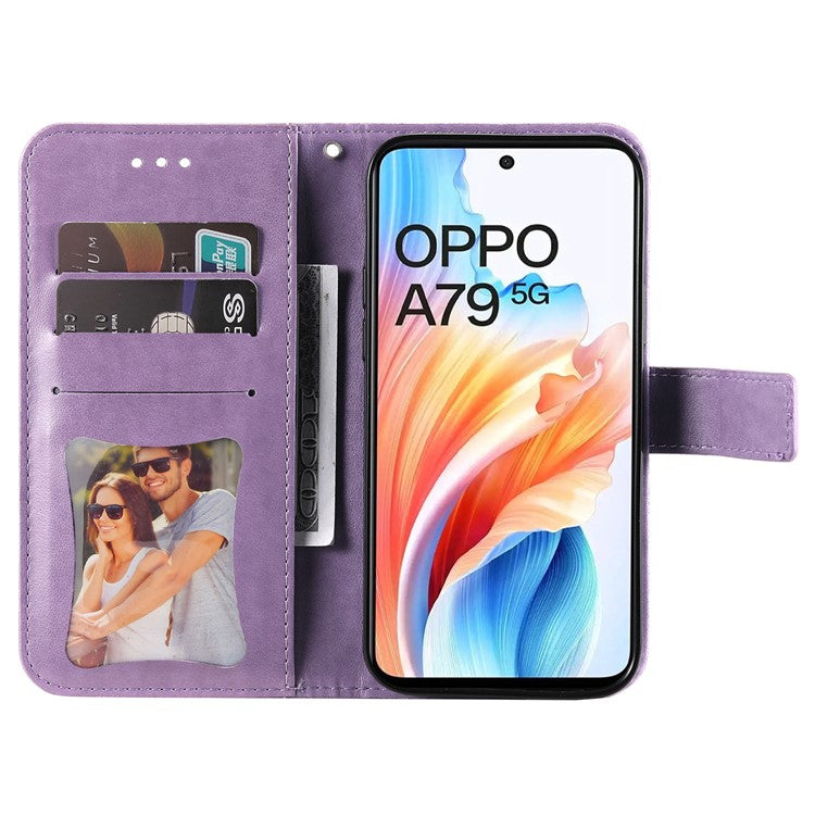 Wallet Phone Case for Oppo A79 5G / A2 5G Case Anti-Drop Imprinted PU Leather Flip Cover - Purple