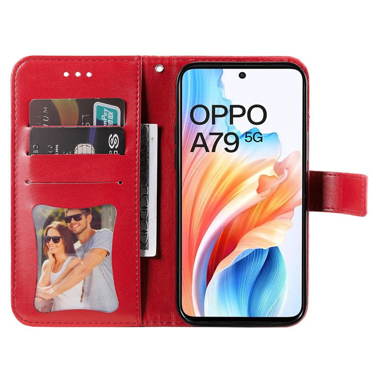 Wallet Phone Case for Oppo A79 5G / A2 5G Case Anti-Drop Imprinted PU Leather Flip Cover - Red