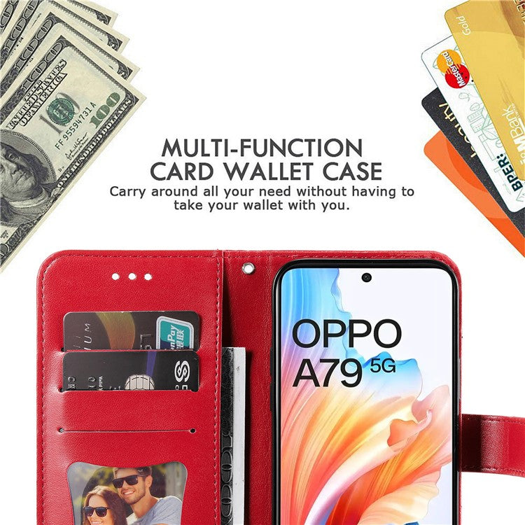 Wallet Phone Case for Oppo A79 5G / A2 5G Case Anti-Drop Imprinted PU Leather Flip Cover - Red