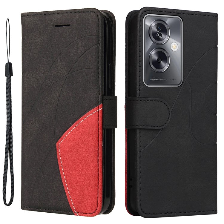 KT Leather Series-1 Phone Shell for Oppo A79 5G / A2 5G Case Splicing PU Leather Wallet Cover - Black