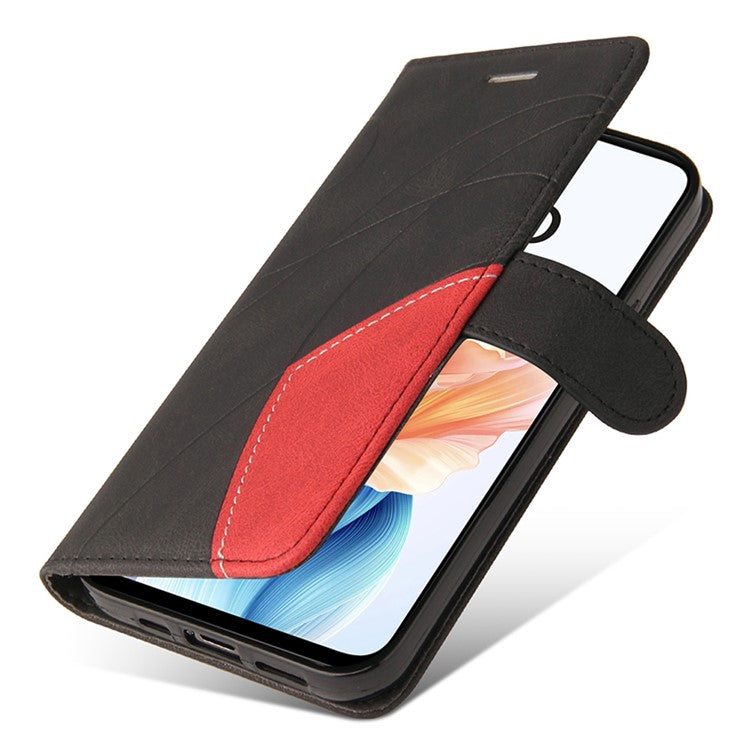 KT Leather Series-1 Phone Shell for Oppo A79 5G / A2 5G Case Splicing PU Leather Wallet Cover - Black