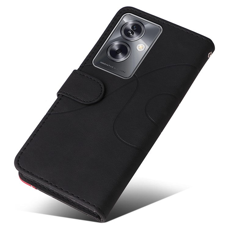 KT Leather Series-1 Phone Shell for Oppo A79 5G / A2 5G Case Splicing PU Leather Wallet Cover - Black