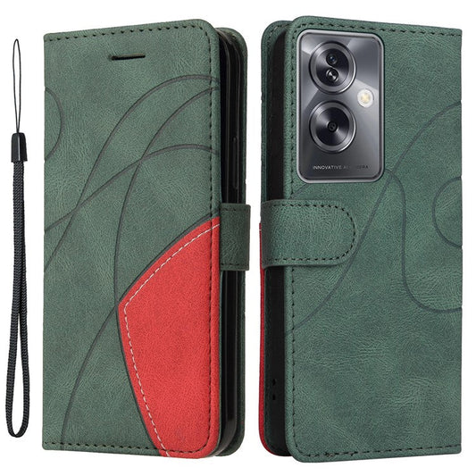 KT Leather Series-1 Phone Shell for Oppo A79 5G / A2 5G Case Splicing PU Leather Wallet Cover - Green