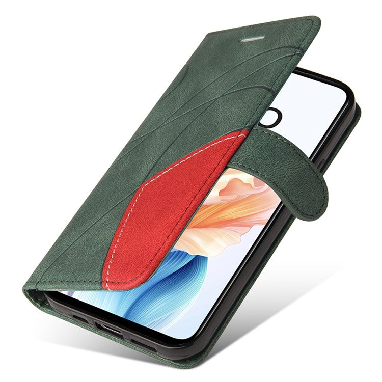 KT Leather Series-1 Phone Shell for Oppo A79 5G / A2 5G Case Splicing PU Leather Wallet Cover - Green