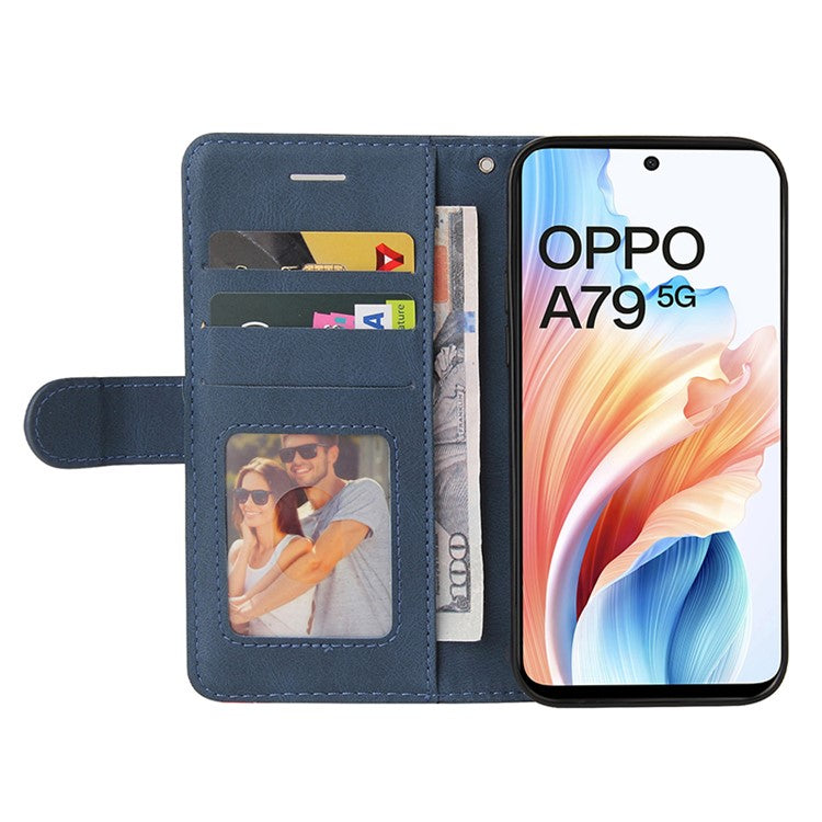 KT Leather Series-1 Phone Shell for Oppo A79 5G / A2 5G Case Splicing PU Leather Wallet Cover - Blue