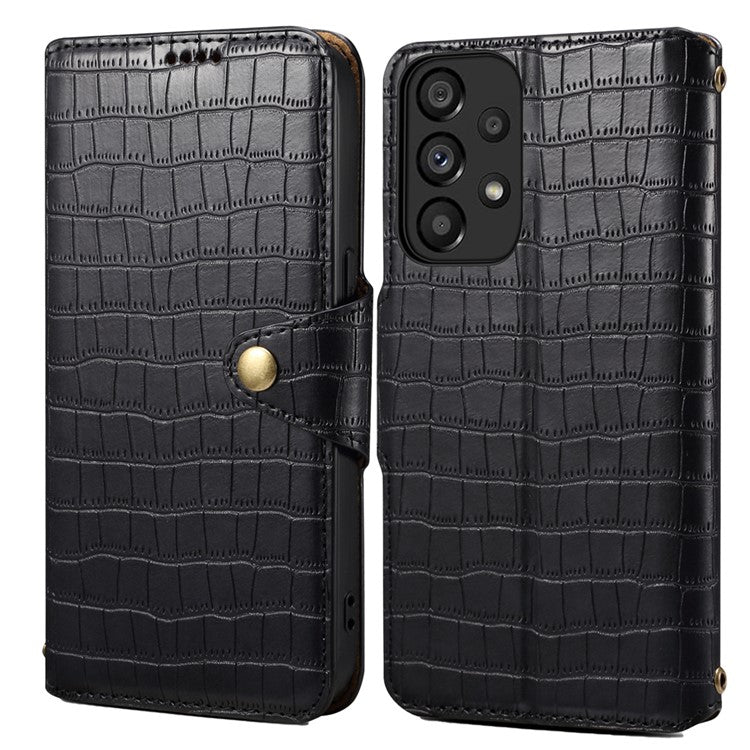 For Samsung Galaxy A33 5G Case Crocodile Texture Wallet Phone Cover - Black