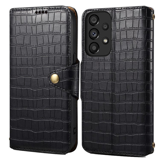 For Samsung Galaxy A33 5G Case Crocodile Texture Wallet Phone Cover - Black