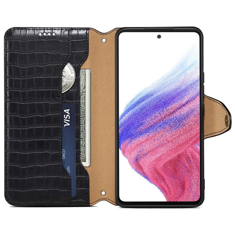 For Samsung Galaxy A33 5G Case Crocodile Texture Wallet Phone Cover - Black