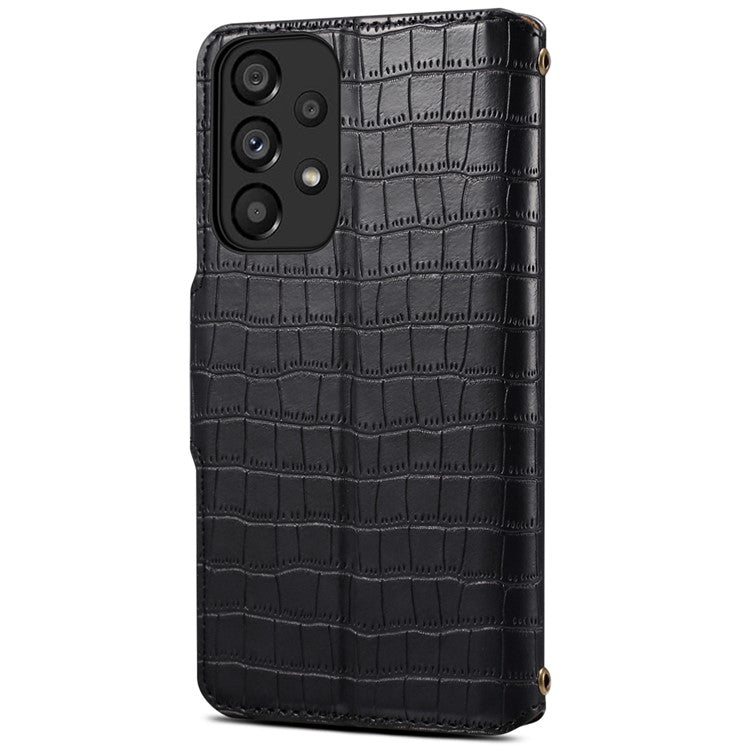 For Samsung Galaxy A33 5G Case Crocodile Texture Wallet Phone Cover - Black