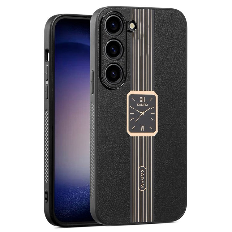 KADEM For Samsung Galaxy S23 Cover Bump Protection Leather+TPU+Acrylic Phone Case - Black