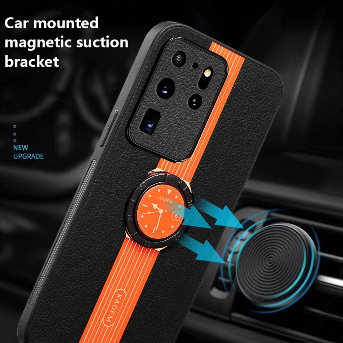 KADEM For Samsung Galaxy S20 Ultra Case PU Leather Coating TPU+Acrylic Cellphone Guard Cover - Orange