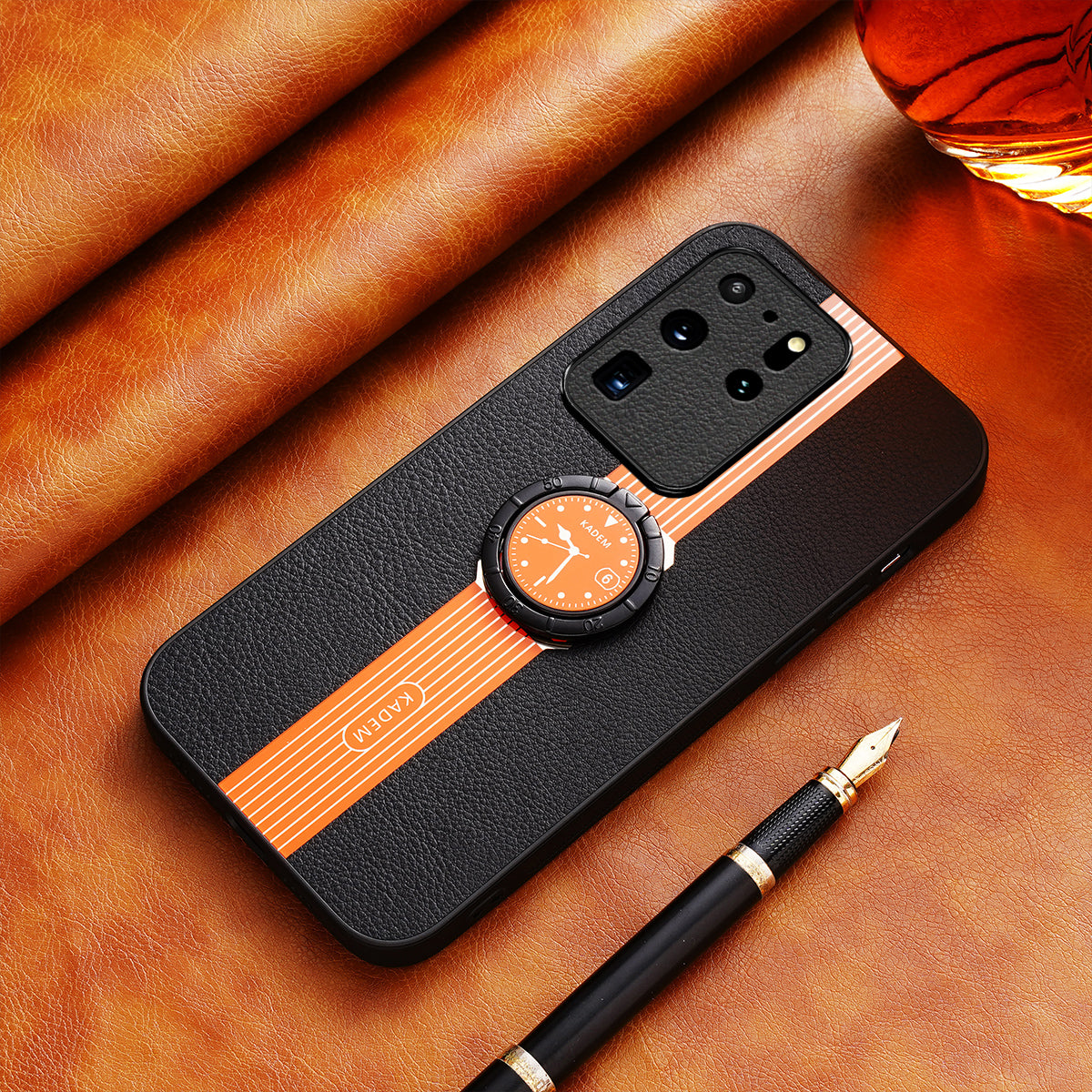 KADEM For Samsung Galaxy S20 Ultra Case PU Leather Coating TPU+Acrylic Cellphone Guard Cover - Orange