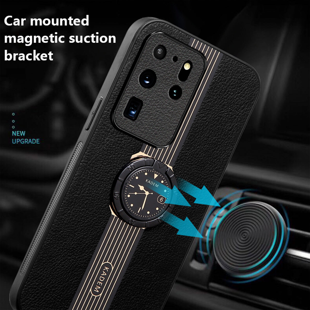 KADEM For Samsung Galaxy S20 Ultra Case PU Leather Coating TPU+Acrylic Cellphone Guard Cover - Black