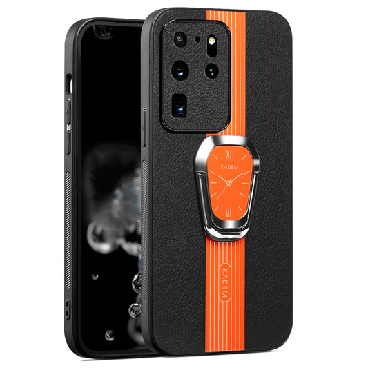 KADEM For Samsung Galaxy S20 Ultra Case Leather+TPU+Acrylic Folding Kickstand Cover - Orange
