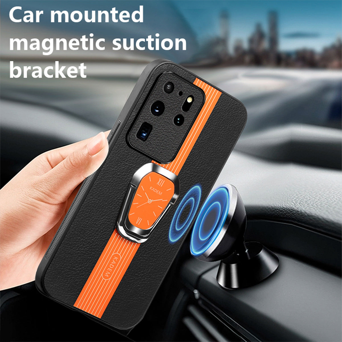 KADEM For Samsung Galaxy S20 Ultra Case Leather+TPU+Acrylic Folding Kickstand Cover - Orange