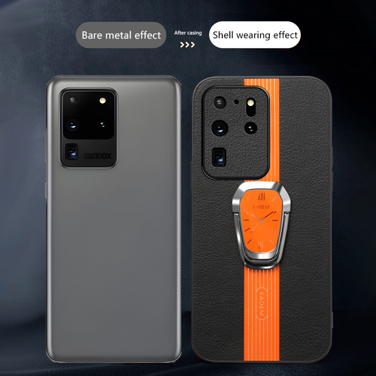 KADEM For Samsung Galaxy S20 Ultra Case Leather+TPU+Acrylic Folding Kickstand Cover - Orange