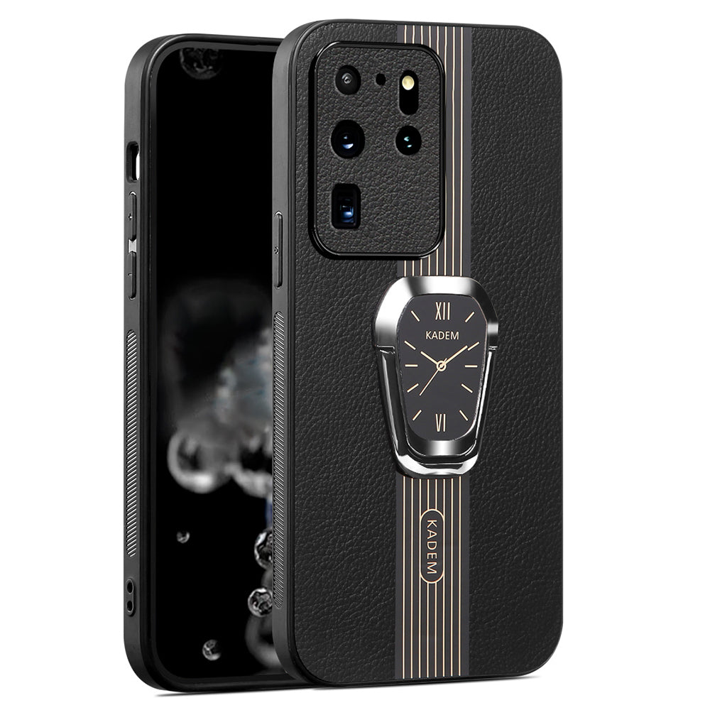 KADEM For Samsung Galaxy S20 Ultra Case Leather+TPU+Acrylic Folding Kickstand Cover - Black