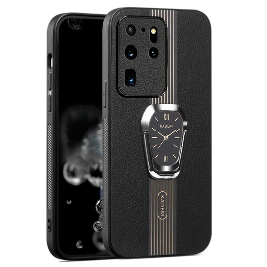 KADEM For Samsung Galaxy S20 Ultra Case Leather+TPU+Acrylic Folding Kickstand Cover - Black