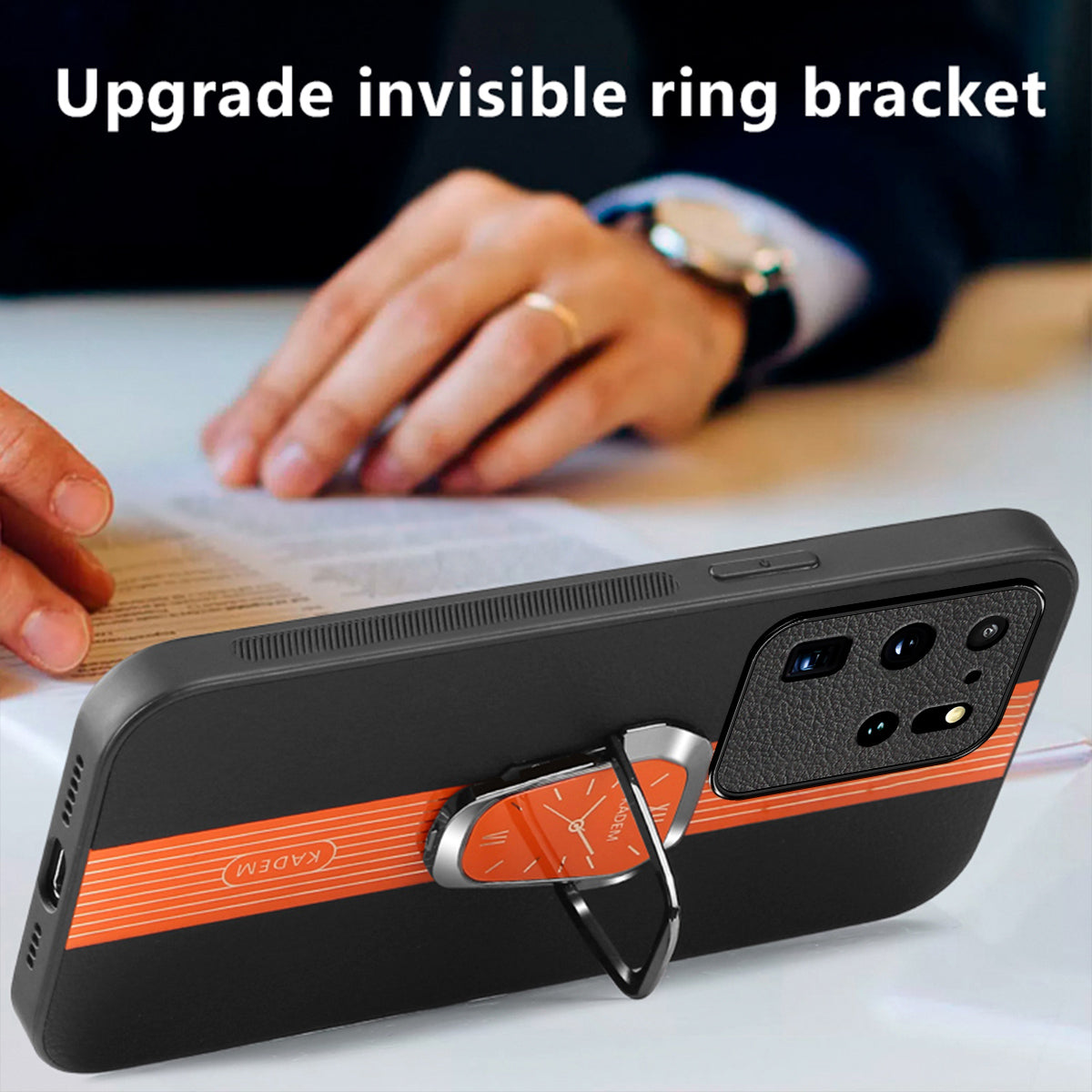 KADEM For Samsung Galaxy S20 Ultra Case Leather+TPU+Acrylic Folding Kickstand Cover - Black
