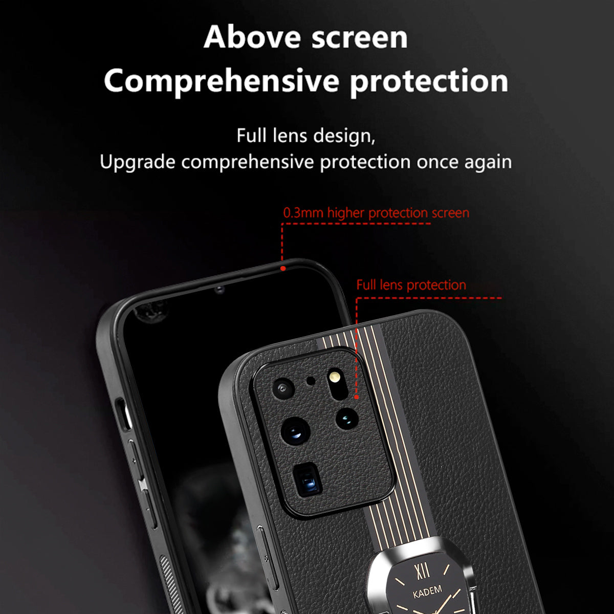 KADEM For Samsung Galaxy S20 Ultra Case Leather+TPU+Acrylic Folding Kickstand Cover - Black