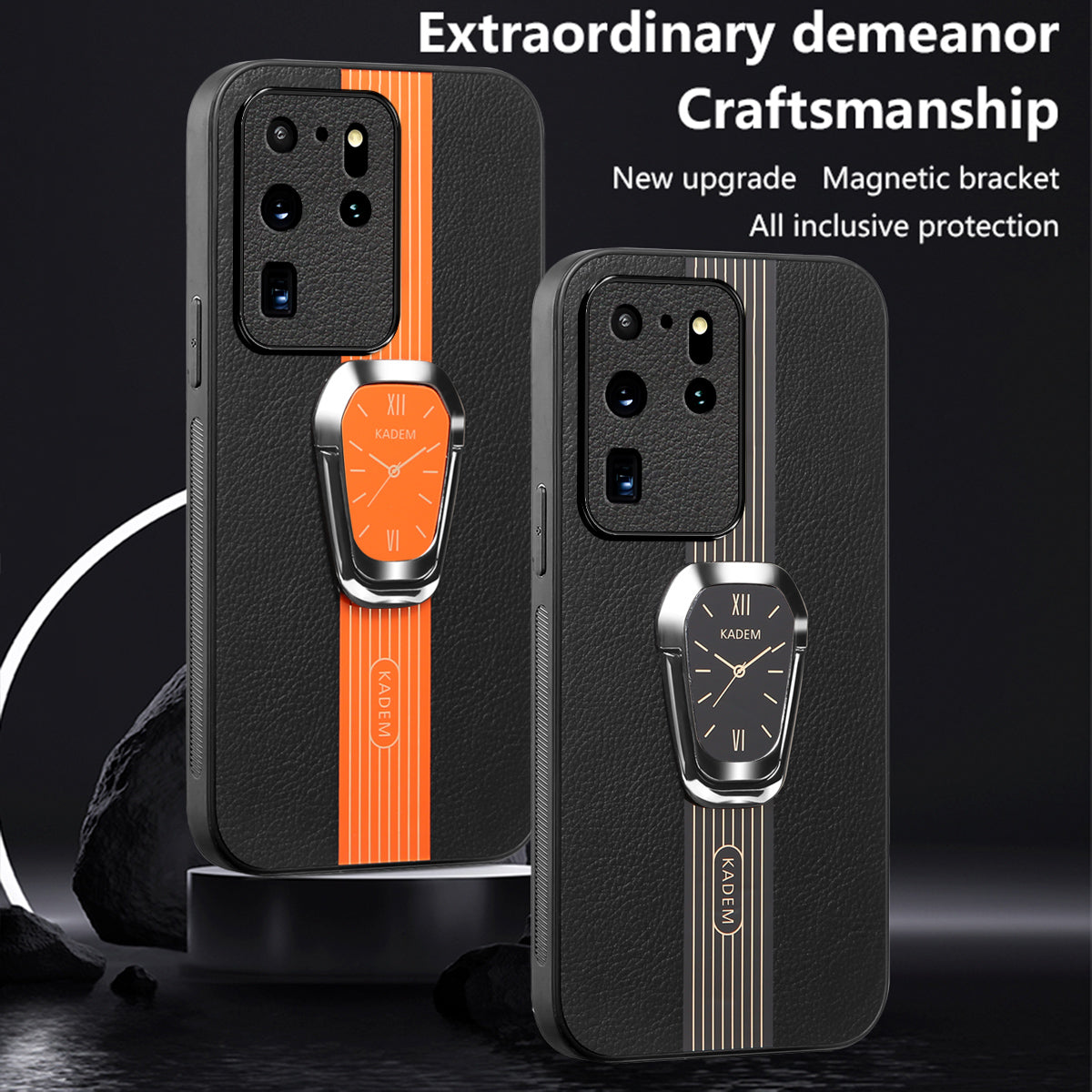 KADEM For Samsung Galaxy S20 Ultra Case Leather+TPU+Acrylic Folding Kickstand Cover - Black