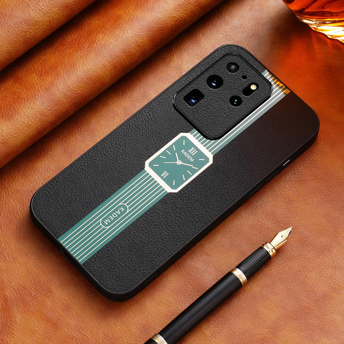 KADEM For Samsung Galaxy S20 Ultra Cover Leather+TPU+Acrylic Hybrid Shell Watch Pattern Case - Green